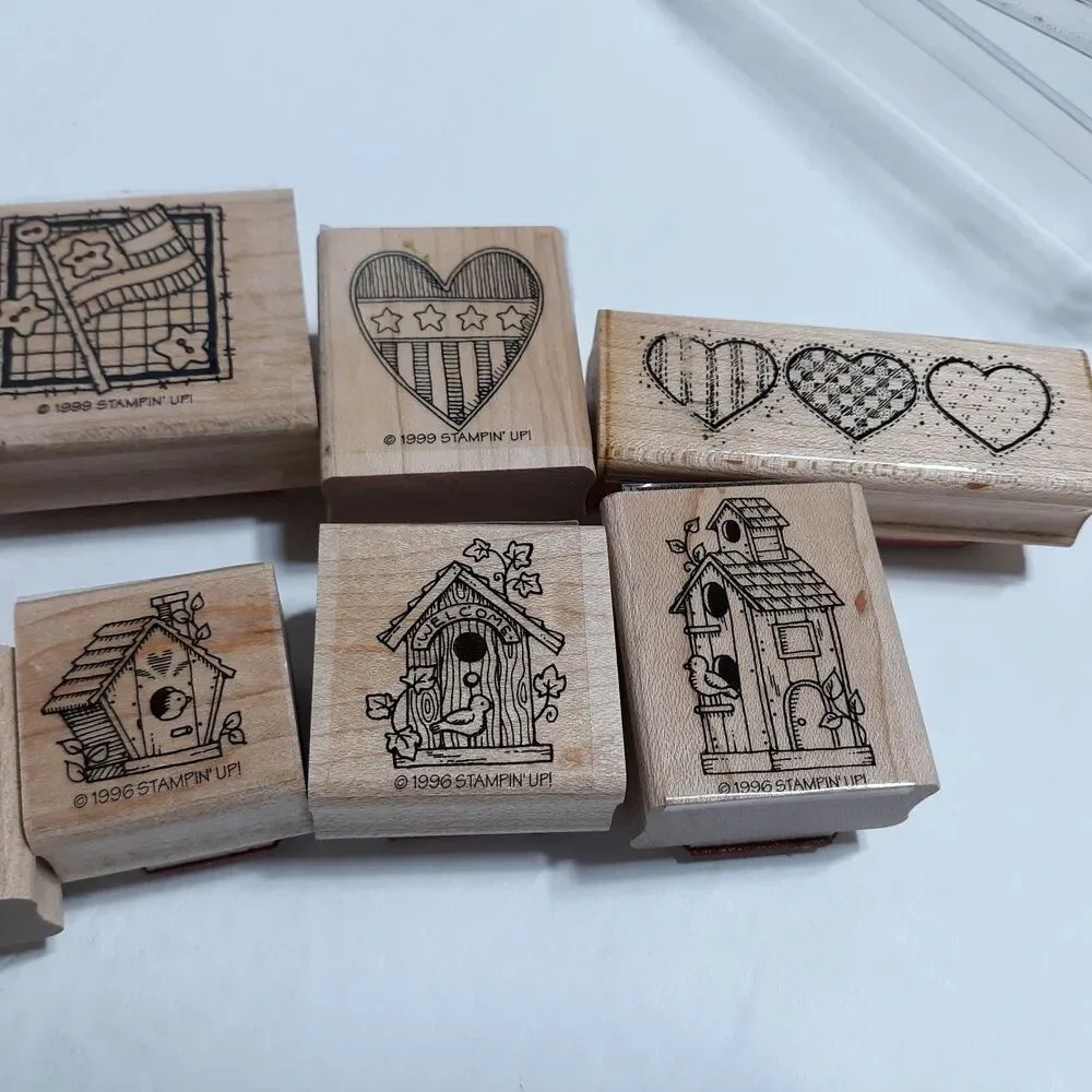 Stampin Up Lot of 9 Rubber Stamp Set 1996 1997 Birdhouse Heart Flag Patriotic